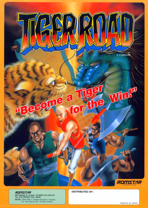Tiger Road (US, Romstar license) Arcade Game Cover